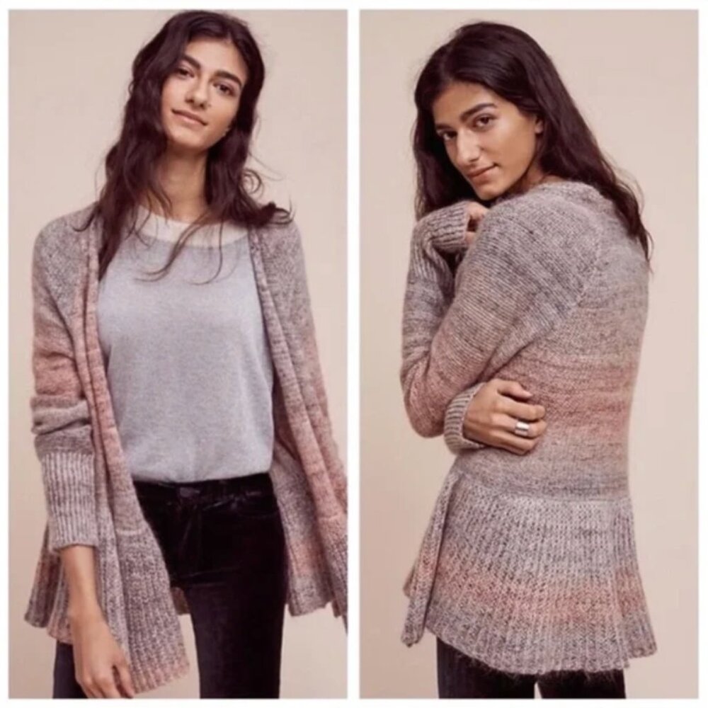 Anthropologie Knitted & Knotted Cody Peplum Cardigan Ombre Wool Mohair Blend XS
